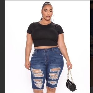 Ripped Denim Bermuda Shorts